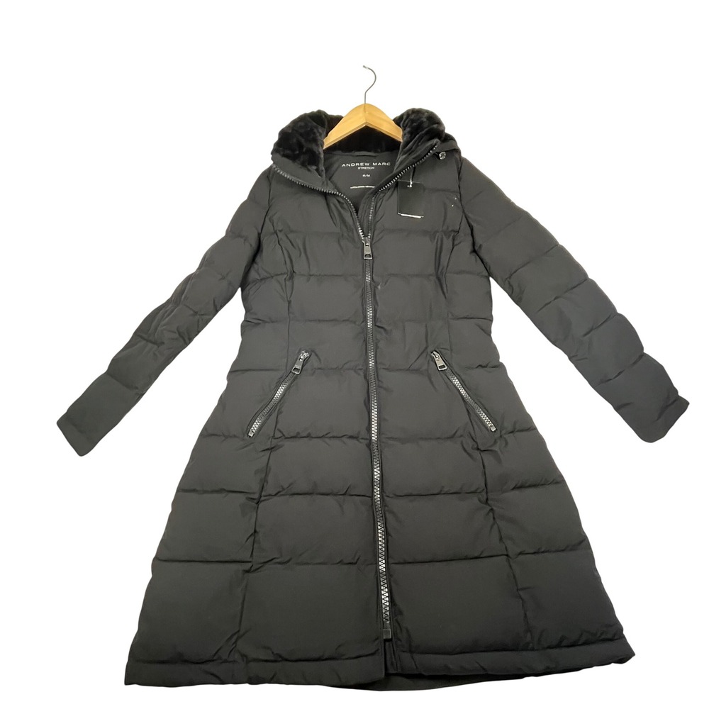 Womens Black Quilted Puffer Coat Faux Fur Lined Hood Longline Winter Parka